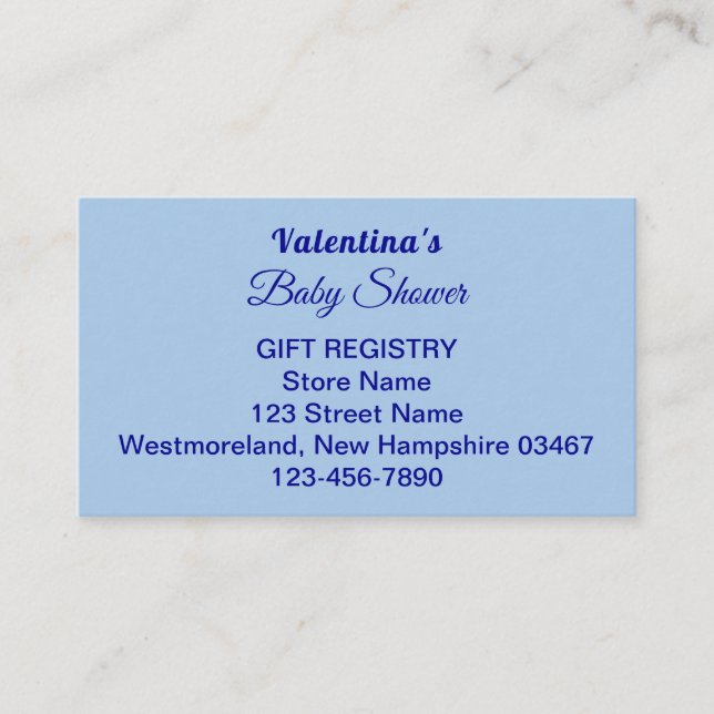 Typography Light Blue Baby Shower Gift Registry Enclosure Card (Front)