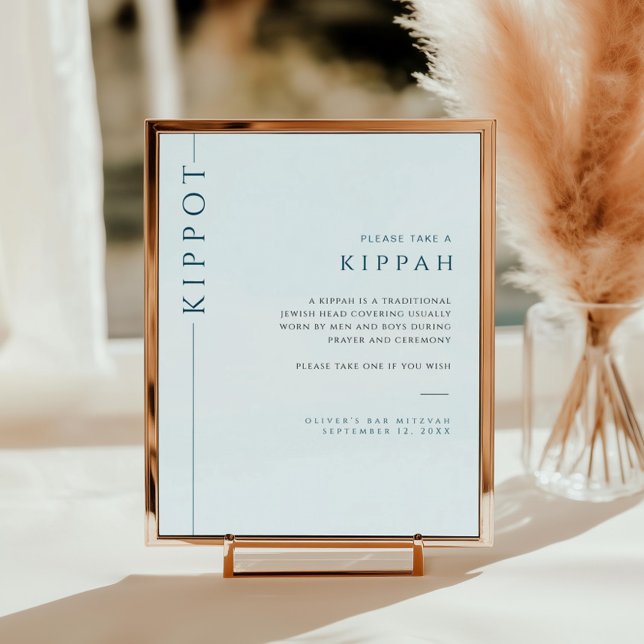 Typography Light Blue Bar Mitzvah Kippah Sign (Creator Uploaded)