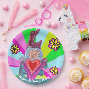 Typography Love Graphic Bright Colours Paper Plate