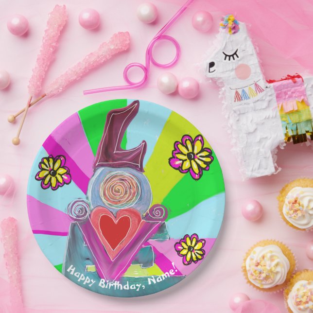 Typography Love Graphic Bright Colours Paper Plate (Party)