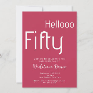 Typography Magenta Red Modern 50th Birthday Invitation