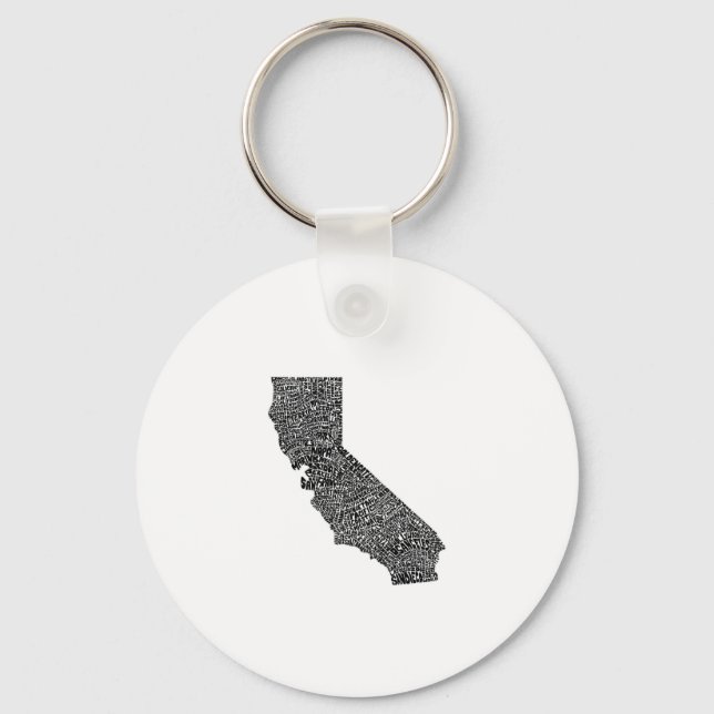 Typography map of California Key Ring (Front)