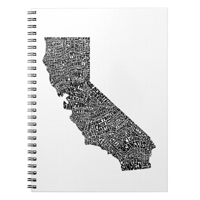 Typography map of California Notebook (Front)