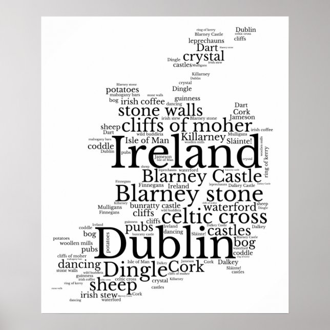 Typography Map Of Ireland Art Poster (Front)