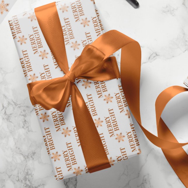 Typography Merry & Bright gold white Christmas Wrapping Paper (Creator Uploaded)