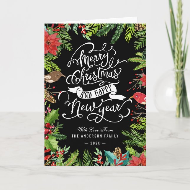 Typography Merry Christmas and Happy New Year Holiday Card (Front)