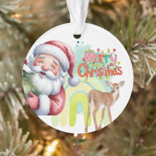 Typography Merry Christmas and Lights & Deer Ornament