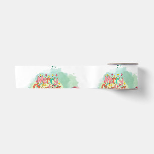 Typography Merry Christmas and Lights & Deer Satin Ribbon