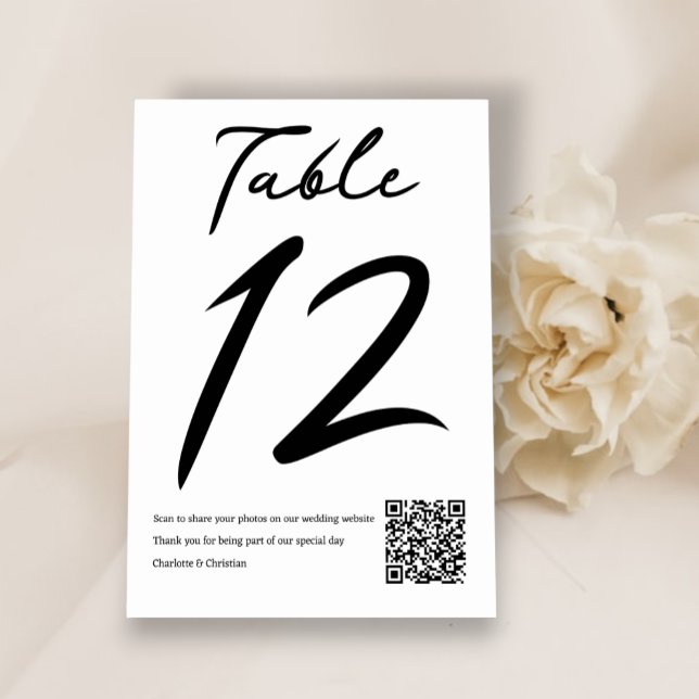 Typography Minimalist Wedding With QR Code Table Number (Typography Minimalist Wedding With QR Code Table Numbers from Ricaso. Simple black & white text)