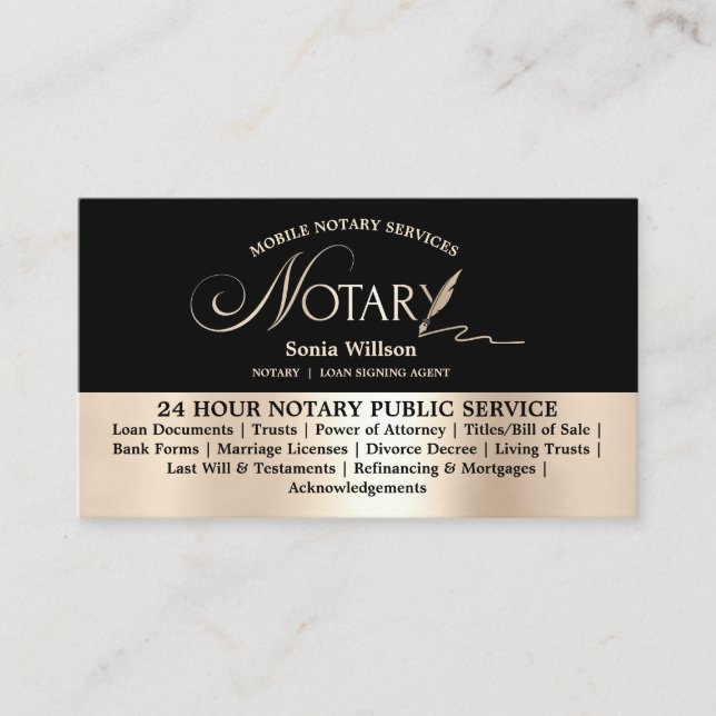 Typography Mobile Notary & Loan Signing Agent Law Business Card (Front)