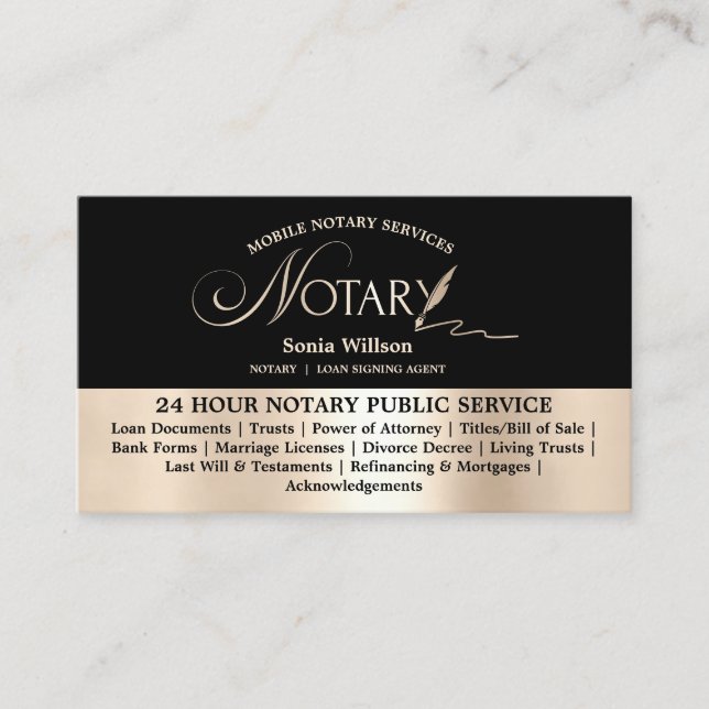 Typography Mobile Notary & Loan Signing Agent Law Business Card (Front)