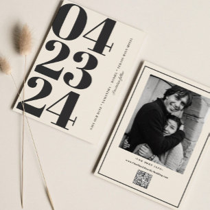 Typography Modern B&W Number Photo Qr Code  Save The Date