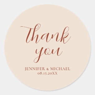 Typography Modern Elegant Thank You Terracotta Classic Round Sticker