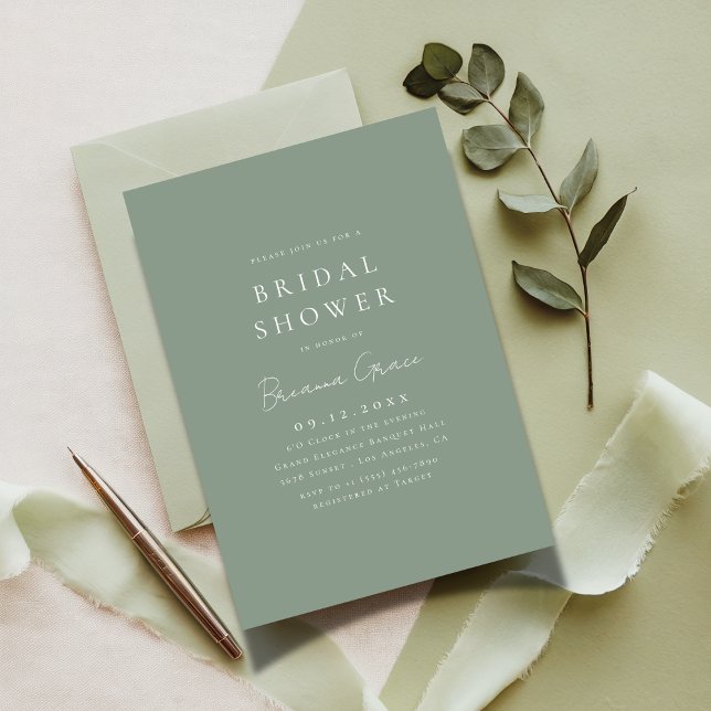 Typography Modern Script Sage Green Bridal Shower Invitation (Creator Uploaded)