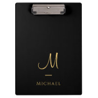 Typography Monogram Clipboard Elegant Black Gold