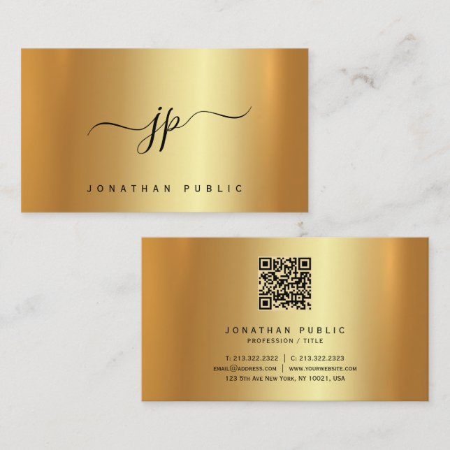 Typography Monogram Gold Premium Silk Luxurious Business Card (Front/Back)