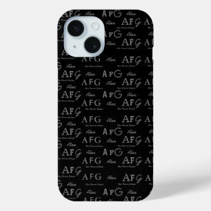 Typography Monograms Stylish Black  iPhone 15 Case