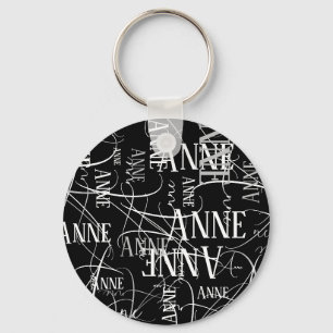Typography Name Pattern Black Key Ring