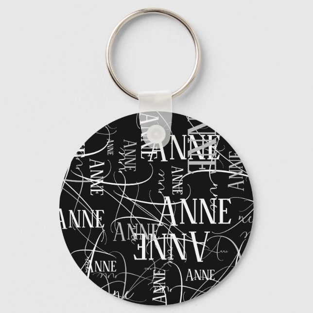 Typography Name Pattern Black  Key Ring (Front)