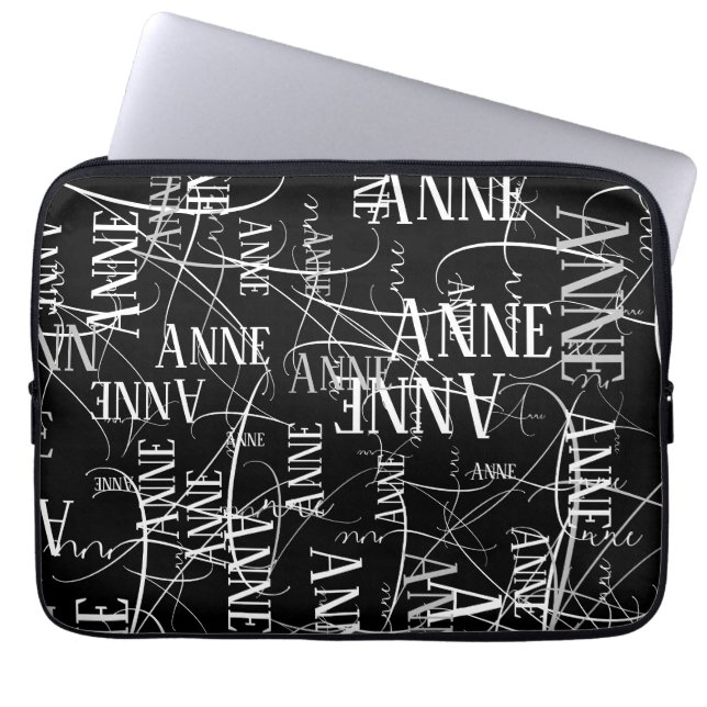 Typography Name Pattern Black  Laptop Sleeve (Front)