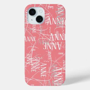 Typography Name Pattern Pink iPhone 15 Case