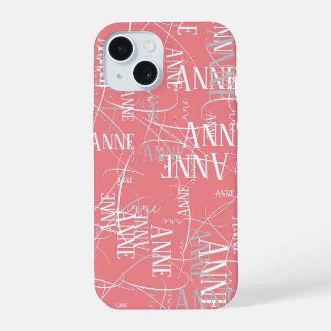 Typography Name Pattern Pink   iPhone 15 Case (Back)