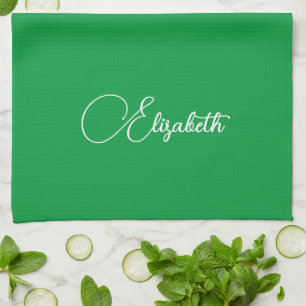 Typography Name Template Elegant Kelly Green Tea Towel