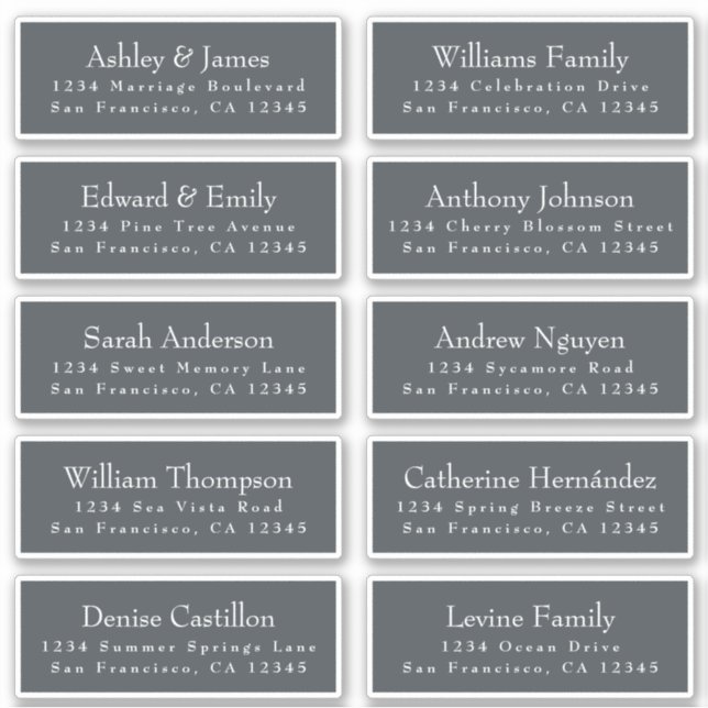 Typography Off-Black Wedding Guest Address Labels (Front)