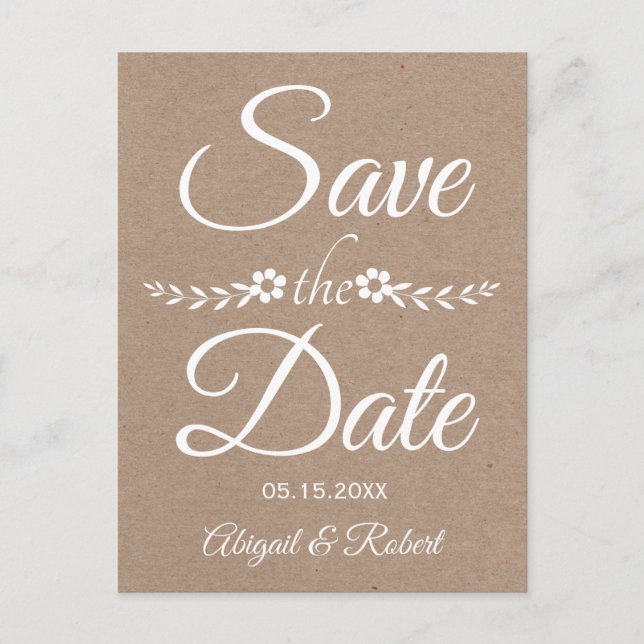 Typography on kraft paper wedding Save the Date Announcement Postcard (Front)