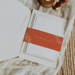 Typography Orange Floral Wedding Invite Belly Band Invitation Belly Band