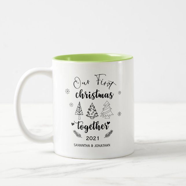 Typography Our First Christmas Together Two-Tone Coffee Mug (Left)
