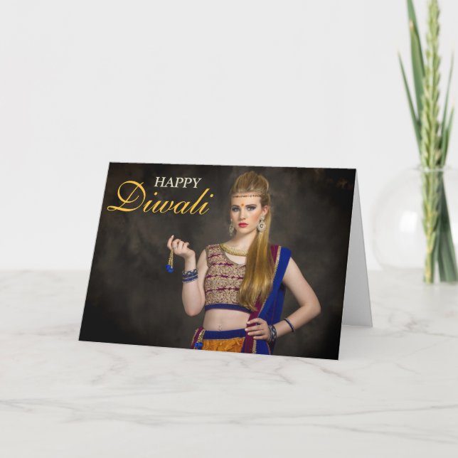 Typography Overlay Personalised Happy Diwali Photo Card (Front)