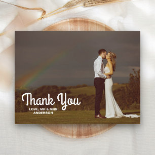Typography Overlay Wedding Couple Photo Thank You Postcard