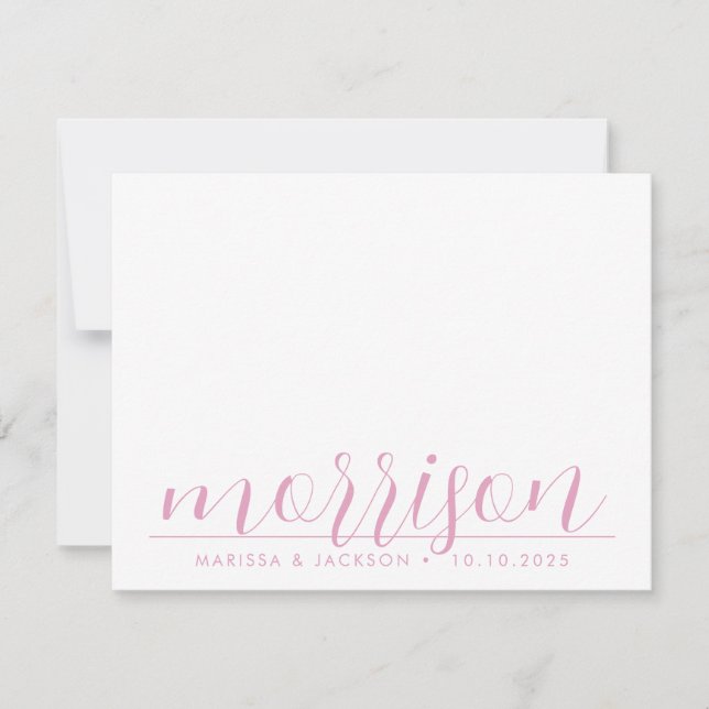 Typography Pastel Pink Family Name Wedding   Card (Front)