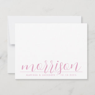 Typography Pastel Pink Family Name Wedding   Card