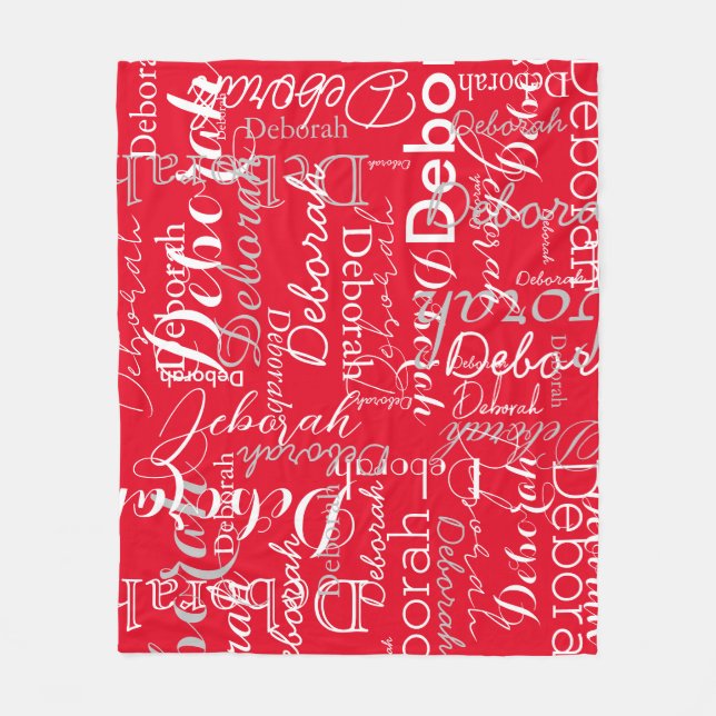 Typography Pattern White Names Red Fleece Blanket (Front)