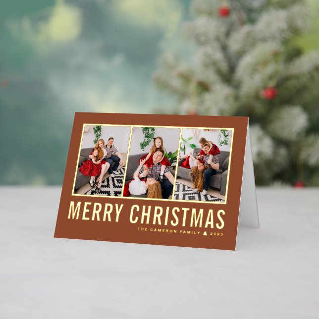 Typography Photo Collage Terracotta Christmas Foil Holiday Card (Holiday In Situ)