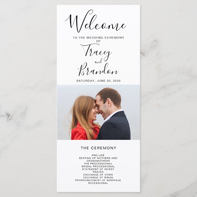 Typography Photo Modern Mass Ceremony Wedding Program (Front)
