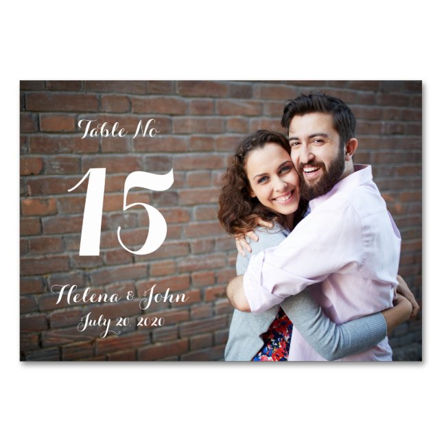 Typography Photo Wedding Table Number Card (Back)
