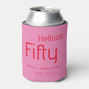 Typography Pink Red Modern 50th Birthday Can Cooler