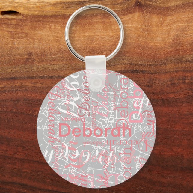 Typography Pinkish Names on Pale Grey  Key Ring (Front)