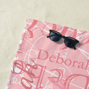 Typography Pinkish Names Pale Pink Beach Towel