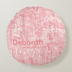 Typography Pinkish Names Pale Pink Round Cushion