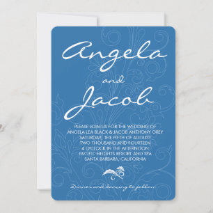 Typography Pool Peacock Blue Floral Wedding Invitation