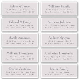Typography Purple Wedding Guest Address Labels
