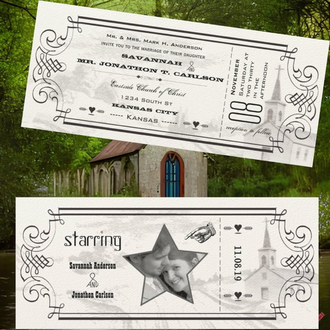 Typography Quote Chapel Ticket Wedding Invitations (Creator Uploaded)