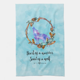 Typography Quote with a Watercolor Wolf Boho Style Tea Towel