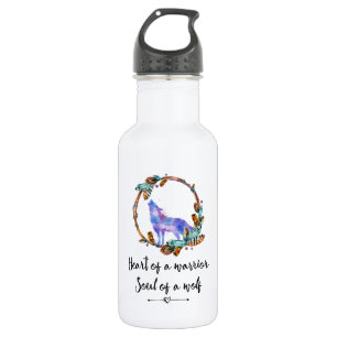 Typography Quote with Wild Wolf in a Boho Wreath 532 Ml Water Bottle