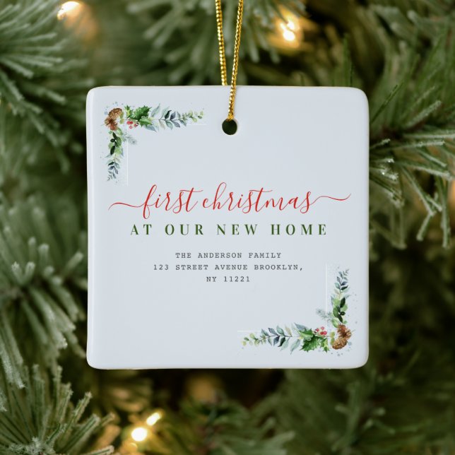 typography red merry christmas new home ceramic ornament (Tree)