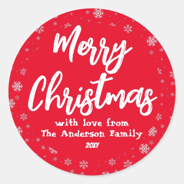 Typography Red White Minimal Modern Christmas Classic Round Sticker (Front)